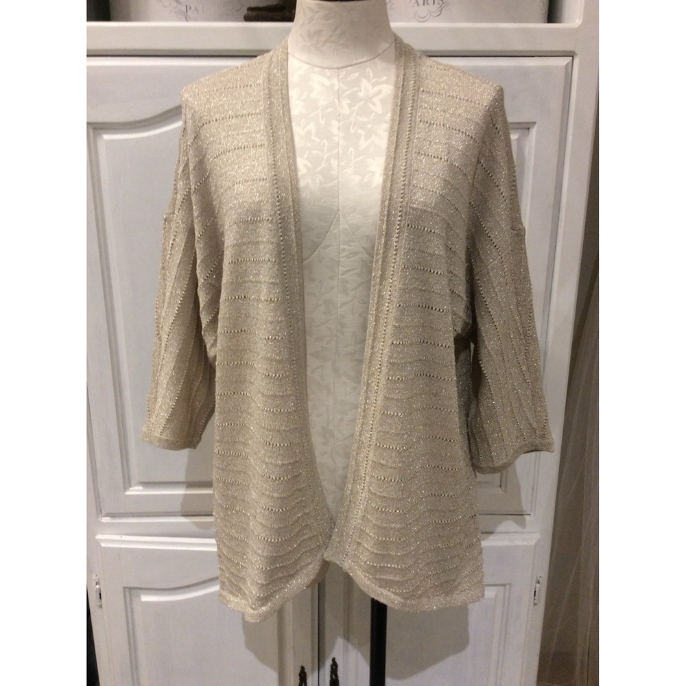Chico's Sweater SZ 1 Sparkle Hollie Cardigan Gold Lurex Heather New